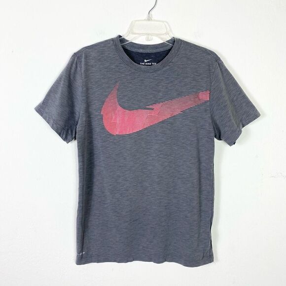 Nike Drifit Women’s Grey Metallic Pink Swoosh Tshirt Size S - Picture 1 of 6
